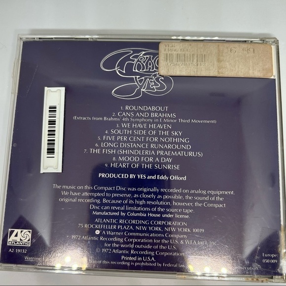 EUC-YES Fragile CD 1972 Atlantic USA A2 19132 Vintage - Picture 2 of 4